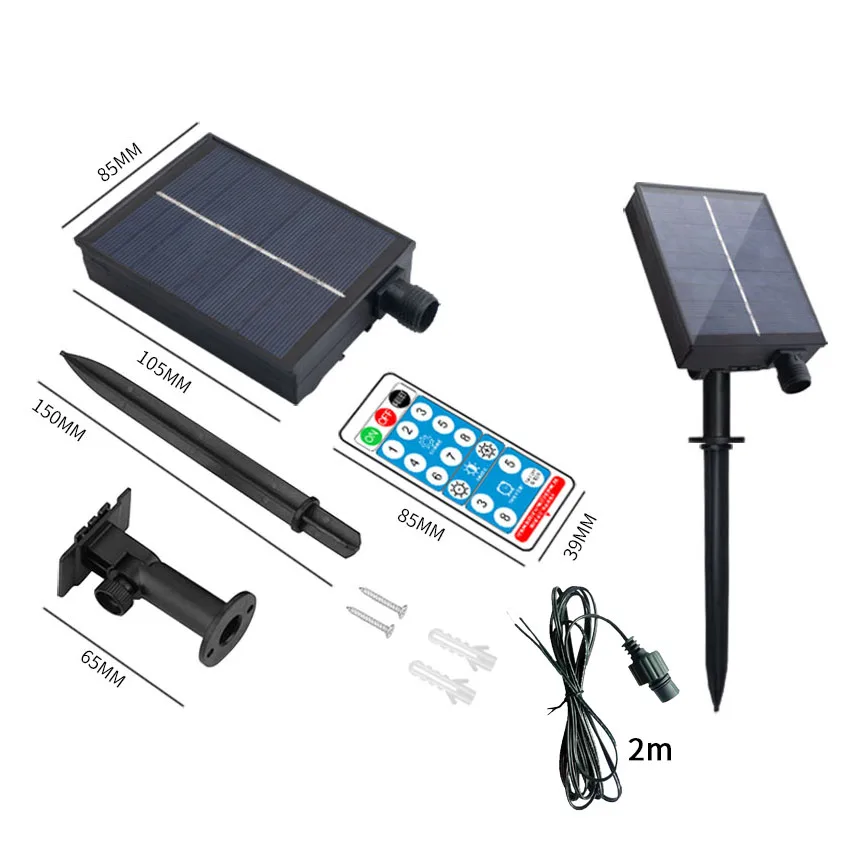 Solar Panel With 8 Flash Modes Remote Controller Male and Female Connect for 4.5V 5V 24V LED Light String Brightness DIM Timer