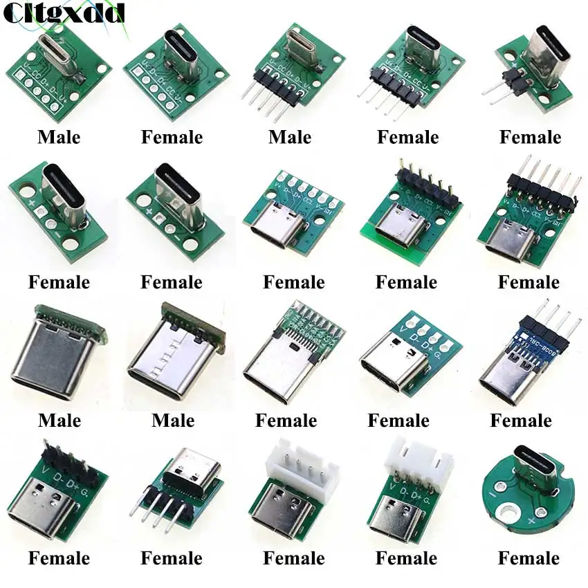 

Cltgxdd 2PCS Vertical USB 3.1 Type-C Female Male Head Connector PCB Converter Adapter Breakout Test Board 90/180 Degree Vertical