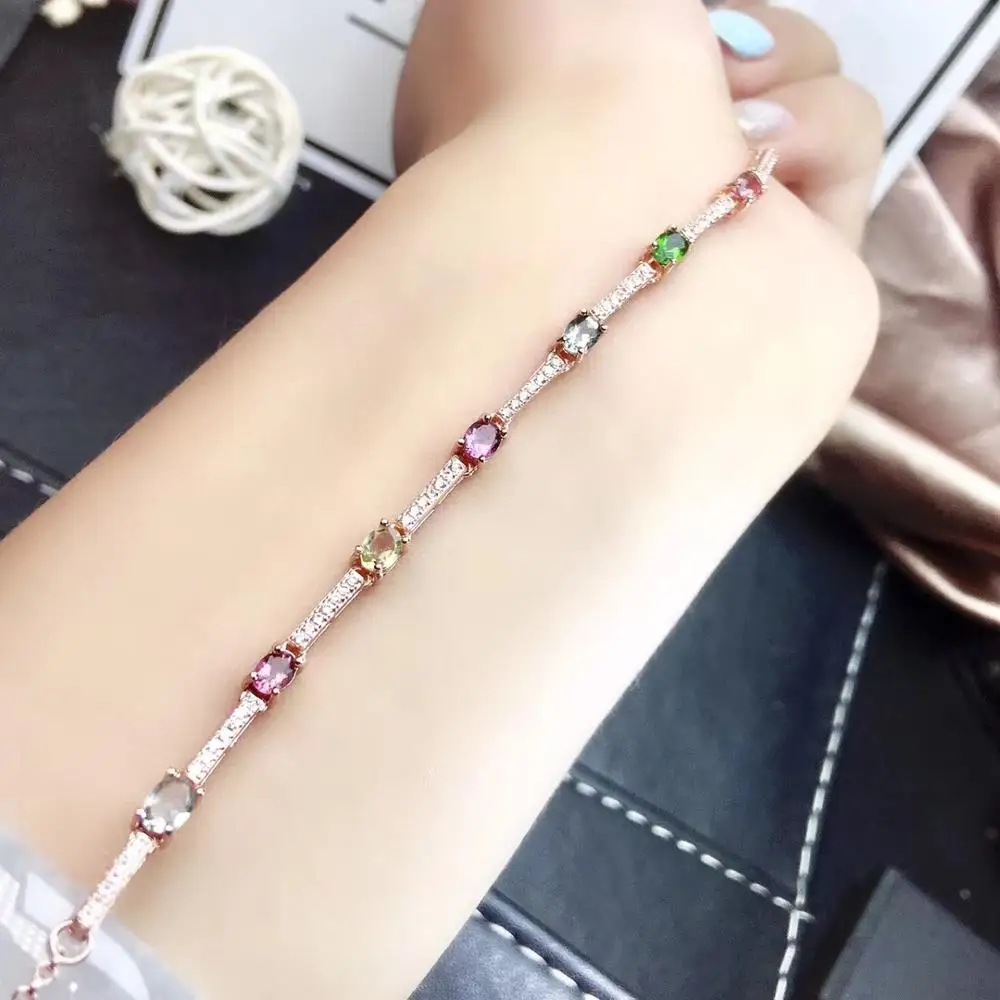 KJJEAXCMY boutique jewelry 925 sterling silver inlaid Natural tourmaline bracelet female support detection beautiful