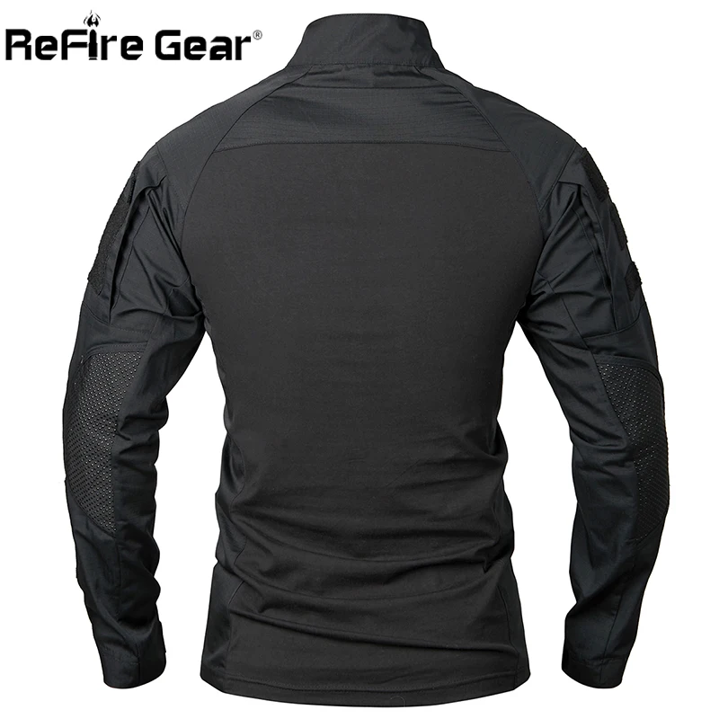 ReFire Gear Men Camouflage Tactical T-shirts Summer Army Combat SWAT Soldiers Military Breathable Elastic Shirts T Shirts