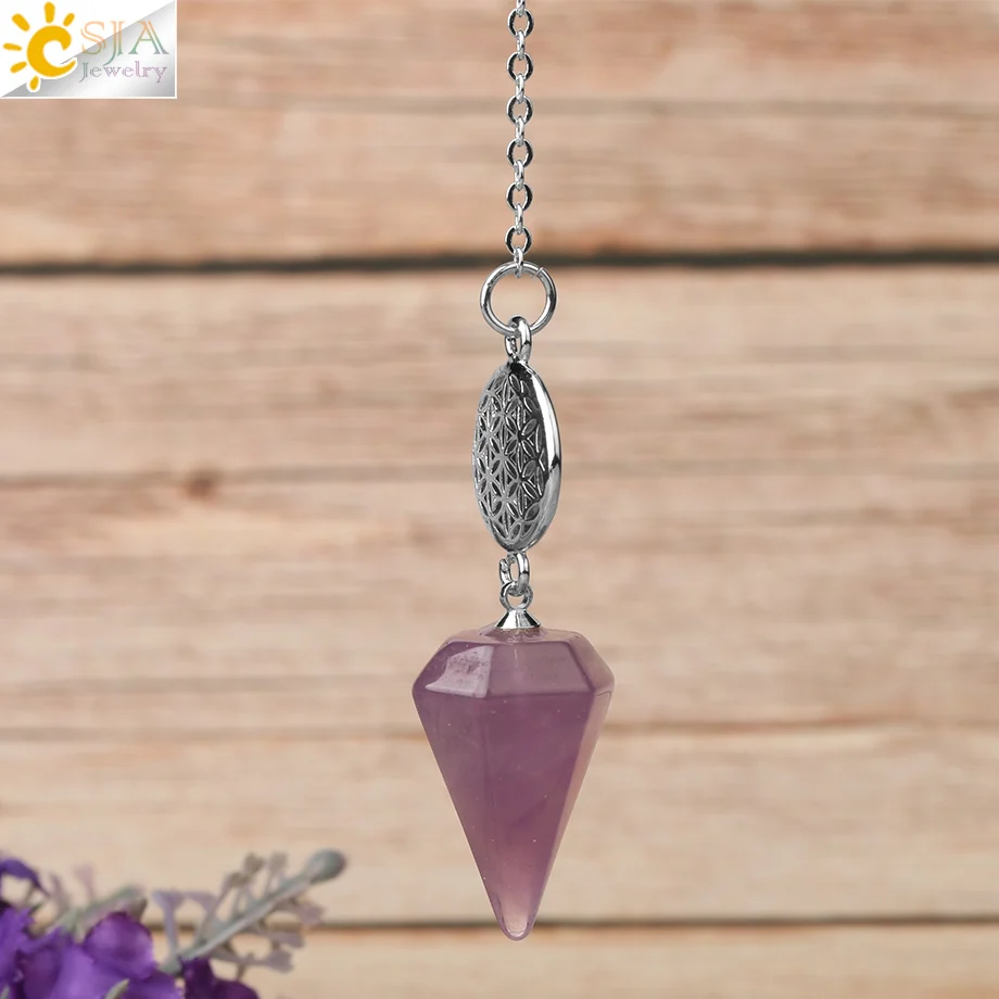 Spiritual Crystal Pendulos Natural Stone Cone Witch Pendulum for Divination Pendant Flower of Life Pendule Radiesthesia G733