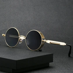 Gafas De Sol redondas para hombre y mujer, lentes De Sol góticas Steampunk, De Metal, Retro, De diseñador, Vintage