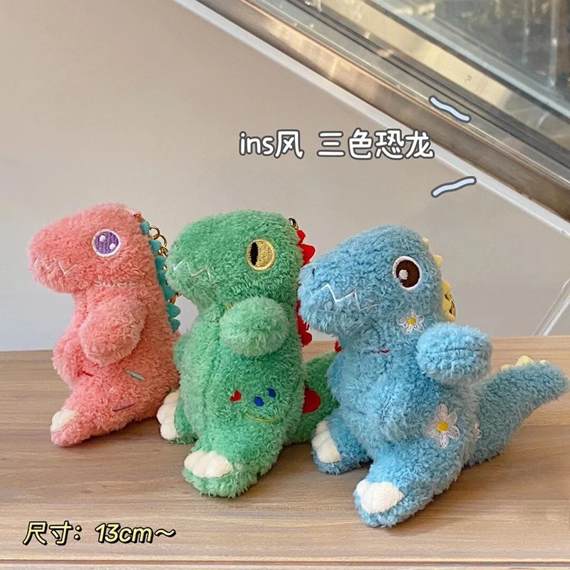 Cute Plush Dinosaur Doll Keychain Green Blue Pink Cartoon Bag Ornaments Girl Gift Lovers Couple Lanyard Phone Keyring Accessory