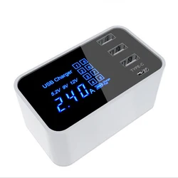 Quick Charge Type C USB Wall Charger Dock Led Display Fast Mobile Phone Tablet Charger For iPhone Samsung9 Multi USB HUB EU Plug