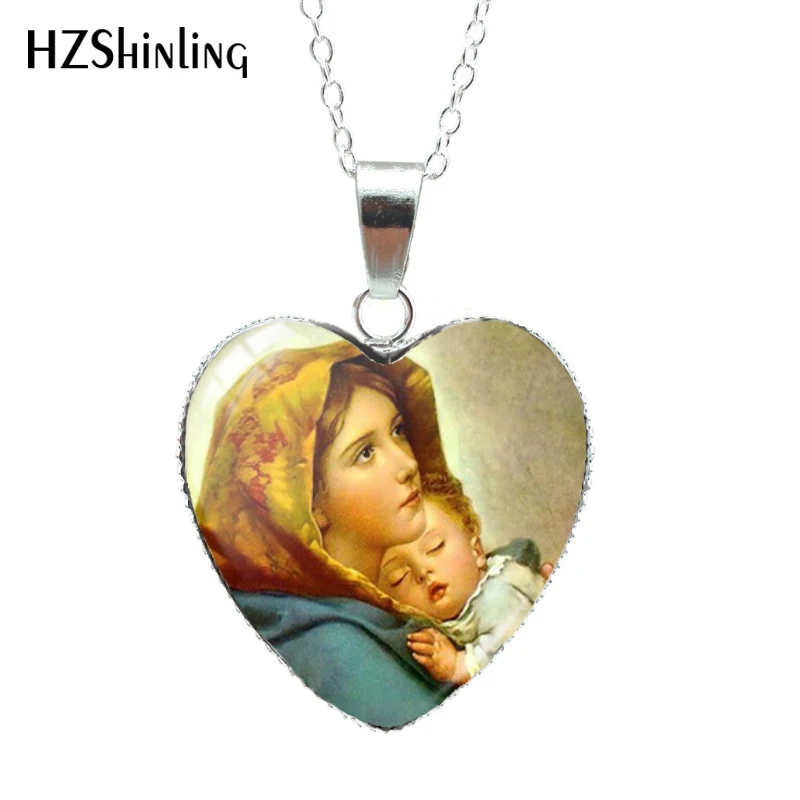 2020 Glass Dome Heart Cabochon Necklace Mother Maria God Blessed Virgin Printing Glass Necklace Jewelry Accessories