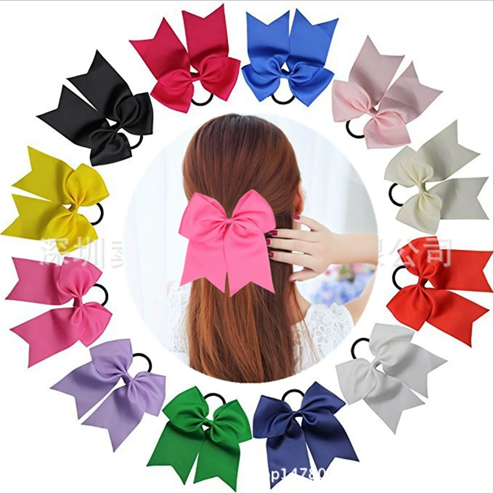 18*19 CM Lovely Dovetail Ribbon Bowknot Baby Hair Rope Solid Color Handmade Bows Elastic Hairband Ponytail Headwear Kids Gifts