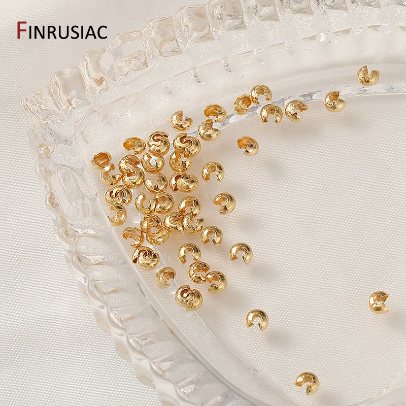 3/4/5 mm 18 Karat vergoldetes Messing, offene Quetschperlen, Abdeckungen, Quetschperlen, Stopper, Abstandsperlen für DIY-Schmuckherstellungszubehör – Detail 19