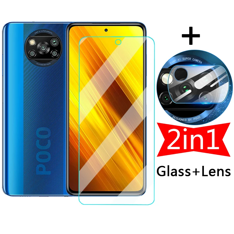 Cristal Protector de pantalla 2 en 1 para Xiaomi Poco X3, NFC, X4 Pro, 5G, pocophone F1, Protector templado, película de lente de cámara en X 3, GT