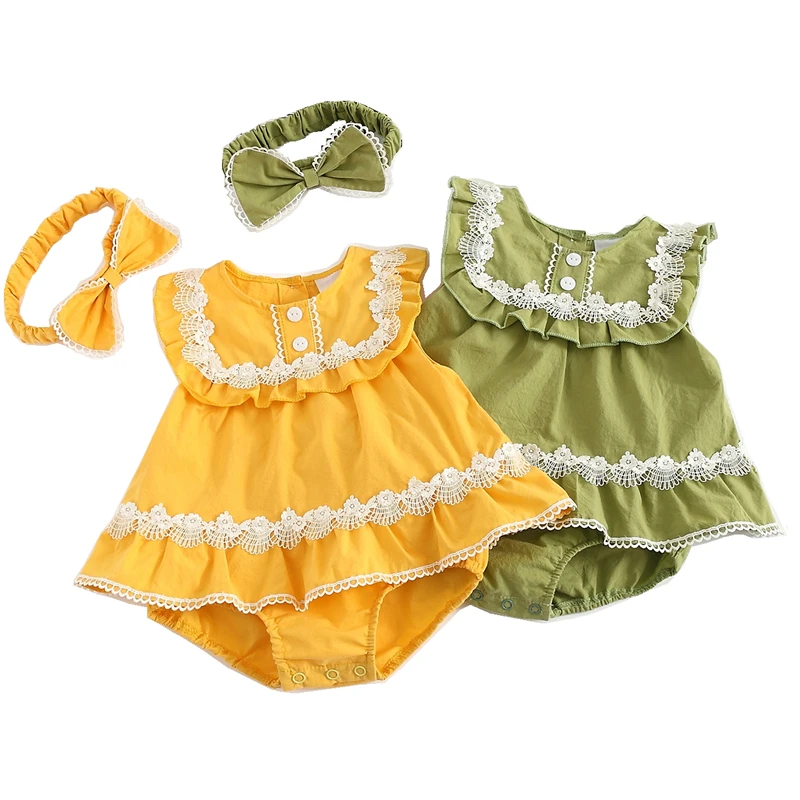 

Summer Lace Cotton Candy Color Newborn Baby Girls Bodysuits Princess Jumpsuit Infant Clothes