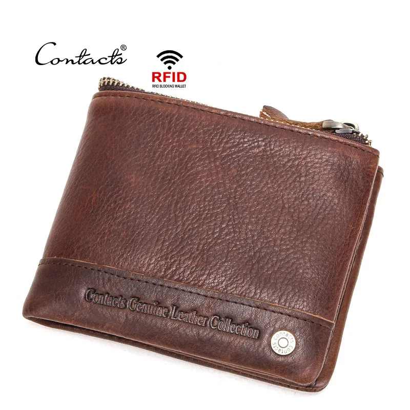 

Wallets for Man Retro Cowhide Double Zipper Coin Purse RFID Anti-theft Brush Short Leather Men's Wallet