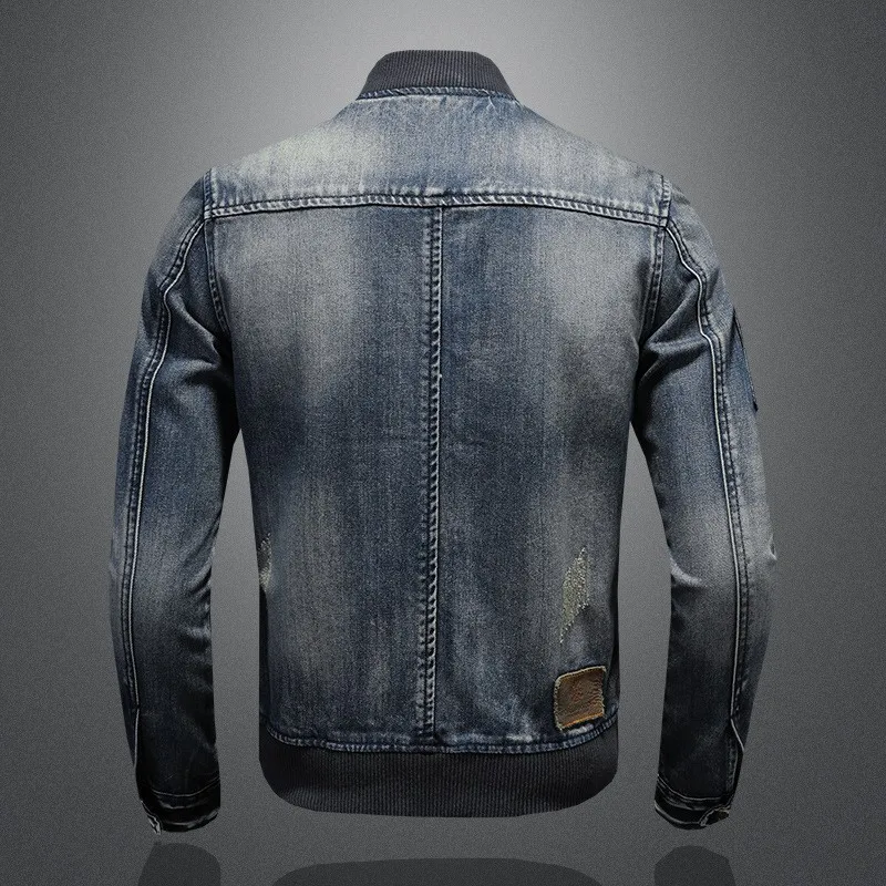 Men Vintage Stand Collar Pilot Coat Denim Bomber Jacket Plus Size 5XL Slim Fit Zipper Jean Outerwear Fashion Mens Biker Jackets