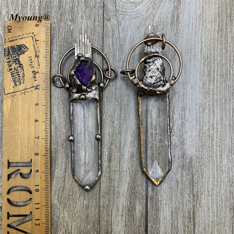 Imagem -03 - Vintage Antique Pendant com Espada Forma Soldado Cristal de Vidro Grande Ametistas Bead Embelezado Colar Boho My210818 Pcs