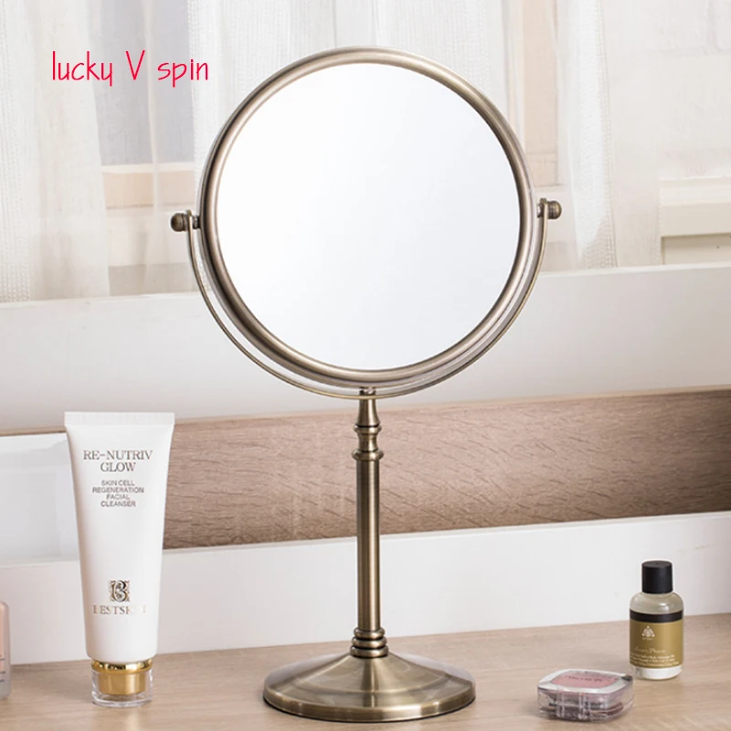 Bronze 8 inch Desktop Makeup Mirror 2-Face Metal 3X Magnifying Cosmetic Mirror make up lady's private mirrors