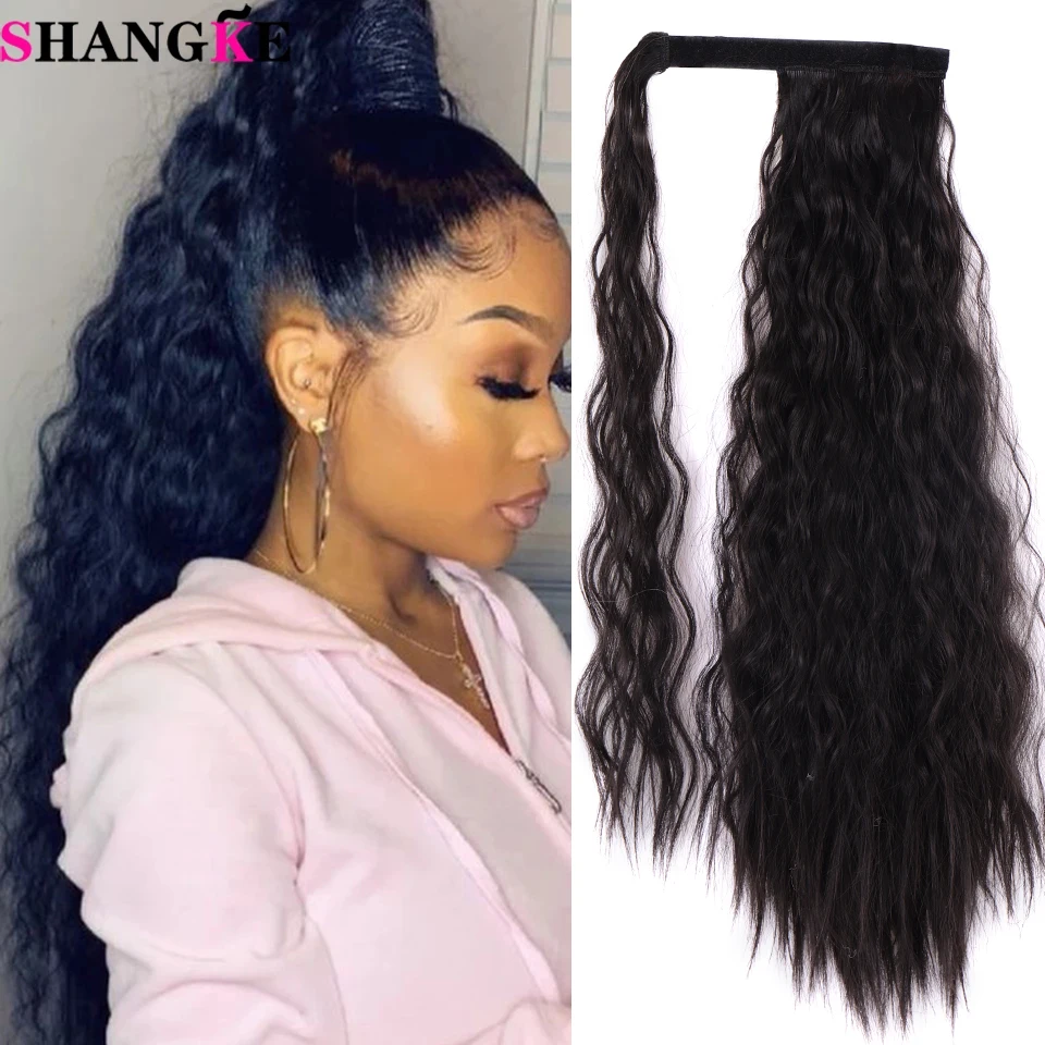 SHANGKE Synthetic Long Corn Perm Ponytail Hair Extension Clip In Hairpiece For Women Wrap Around Magic Paste Ponytail Extensions