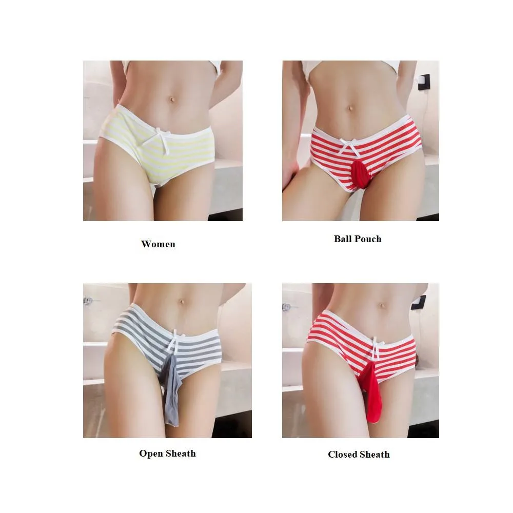 Womens Mens Striped Sissy Pouch Penis Sheath Panties Underwear See Through Sexy Lingerie Thong Shorts Gay Male T-Back Panties