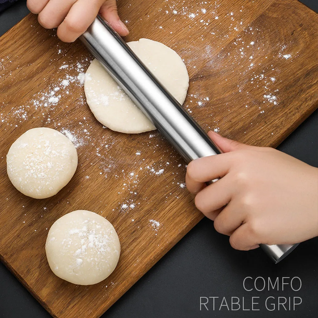 Rolling Pin 304 Stainless Steel Dough Roller Kitchen Cooking Baking Pastry Rolling Rod, 43CM