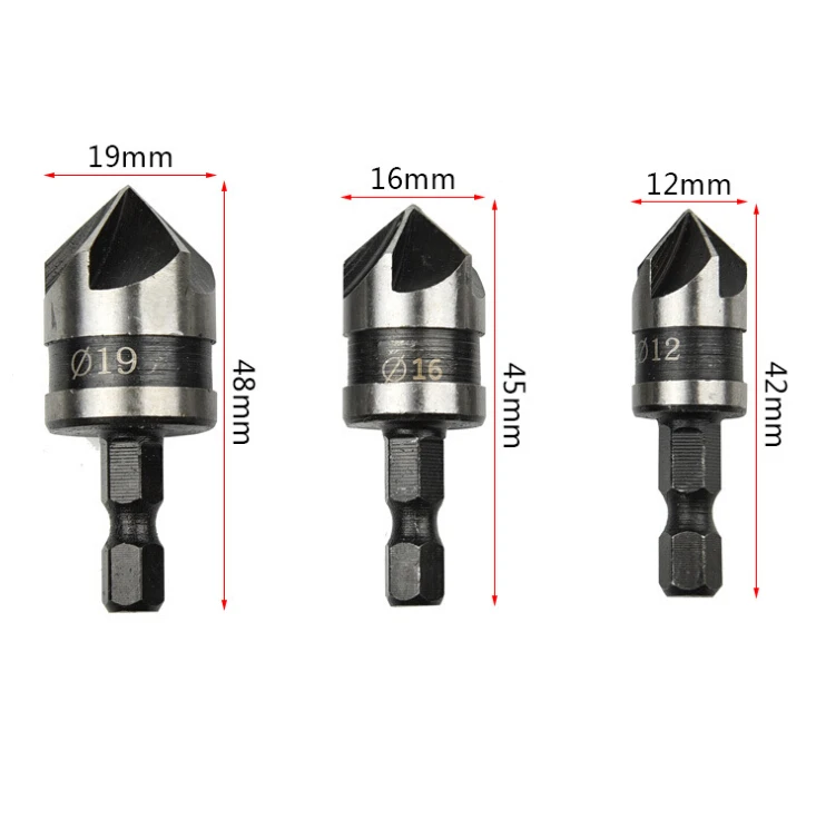 3pcs Hex Countersink Boring Set for Wood Metal Quick Change Drill Bit Tools 3pcs Hexagonal Shank Carbon Steel