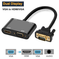 VGA to HDMI-compatible VGA Splitter with 3.5mm Audio Converter Support Dual Display for PC Projector HDTV Multi-port Adapter