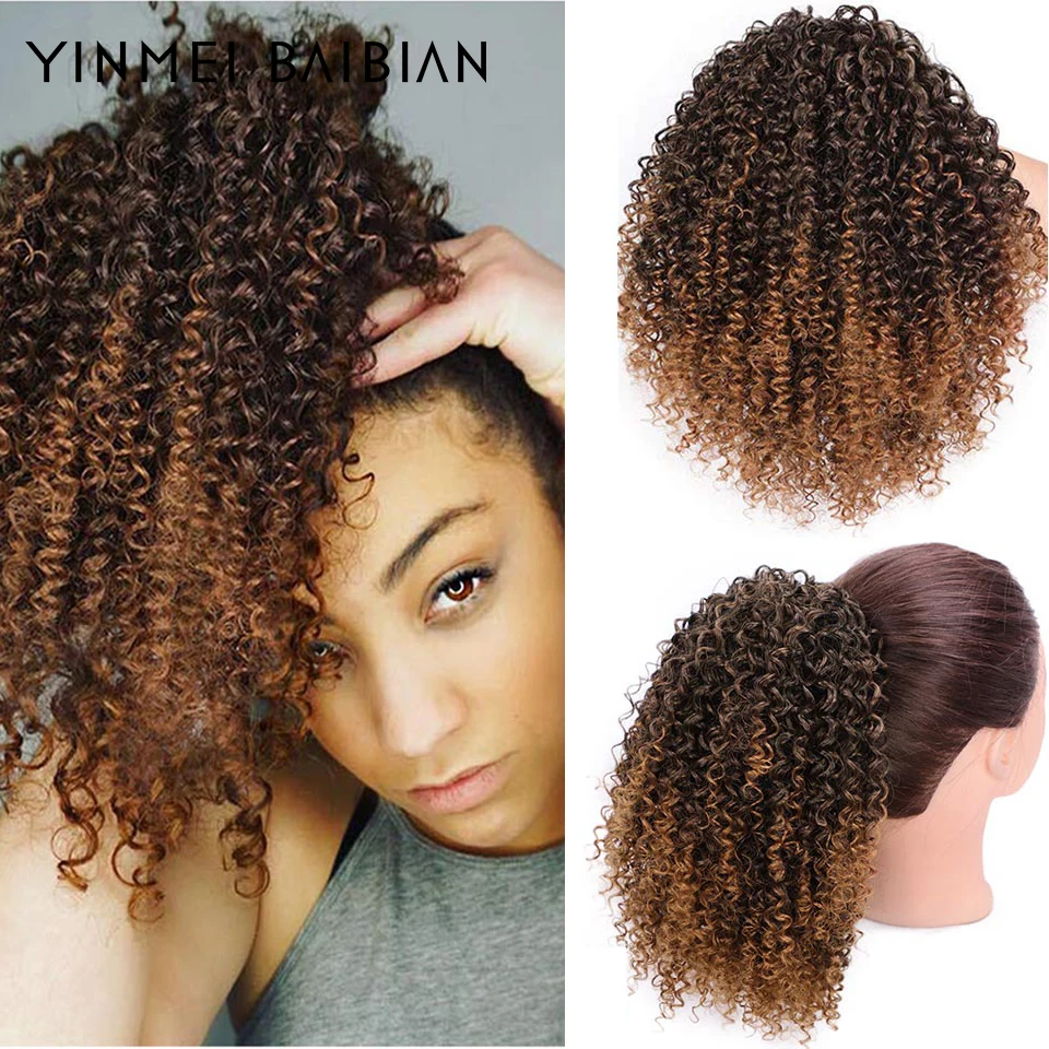 

Afro Puff kinky curly Drawstring Ponytail Extension for Black Women Synthetic Short Afro Bun Hairpieces Updo Hair Extensions