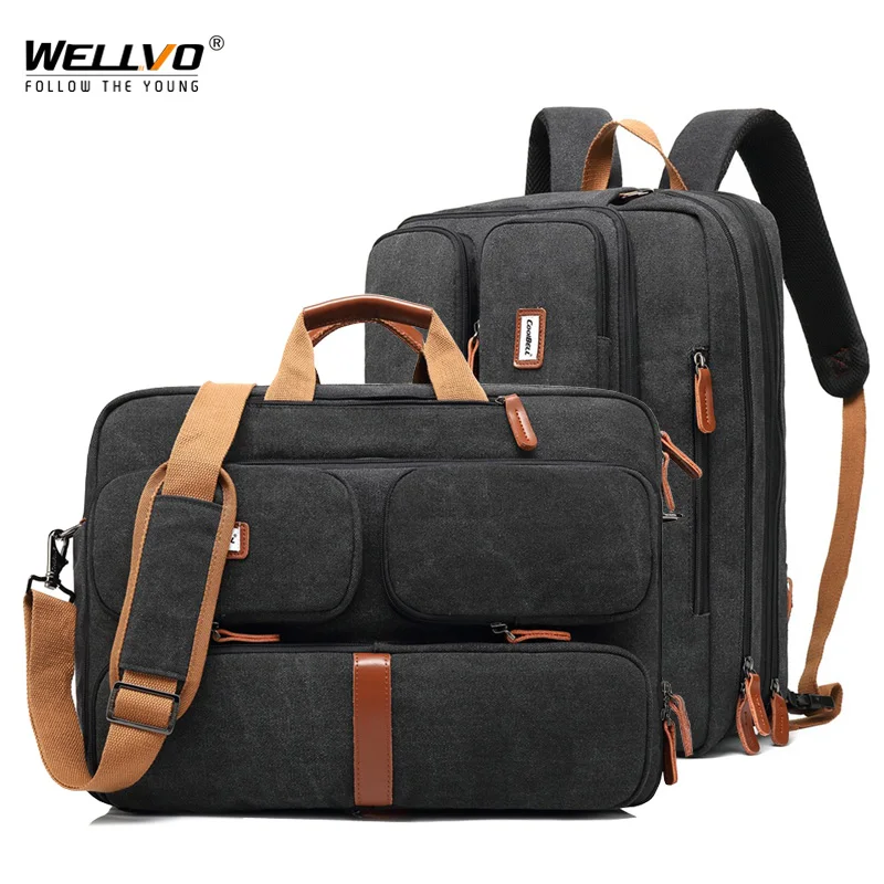 17.3 Vintage Briefcases Men Office Laptop Work Bag Man Convertible Business Multifunction Computer Handbag Travel Tote Bag XA229