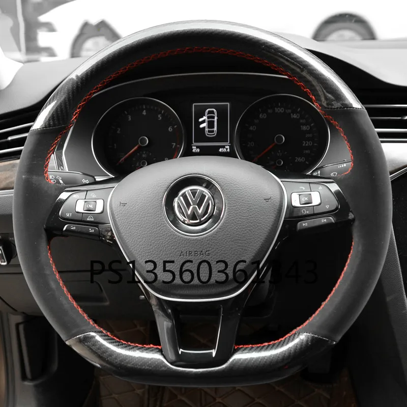 

For Volkswagen Bora T-ROC Teramont Coupe polo Tharu Passat C-TREK Hand-stitched steering wheel cover Leather suede grip cover