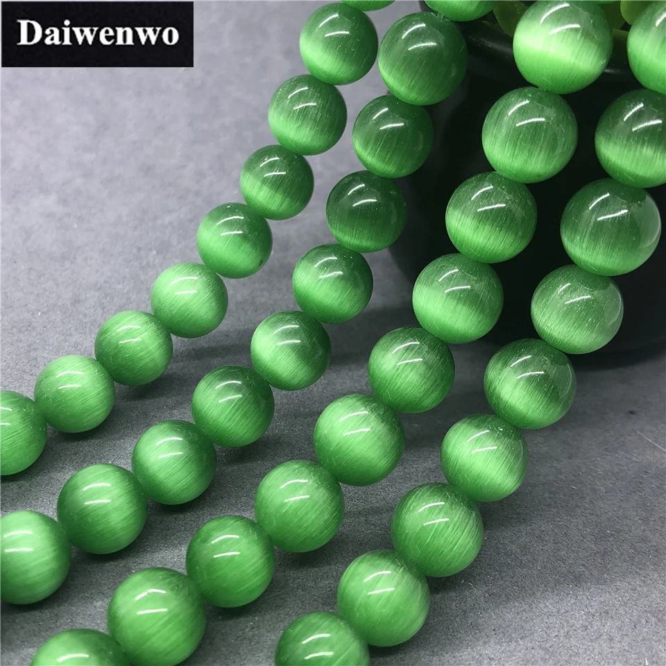 Green Cat\'s Eye Beads Stone Round 4-12mm Gemstone Loose Spacer DIY Dreamcatcher
