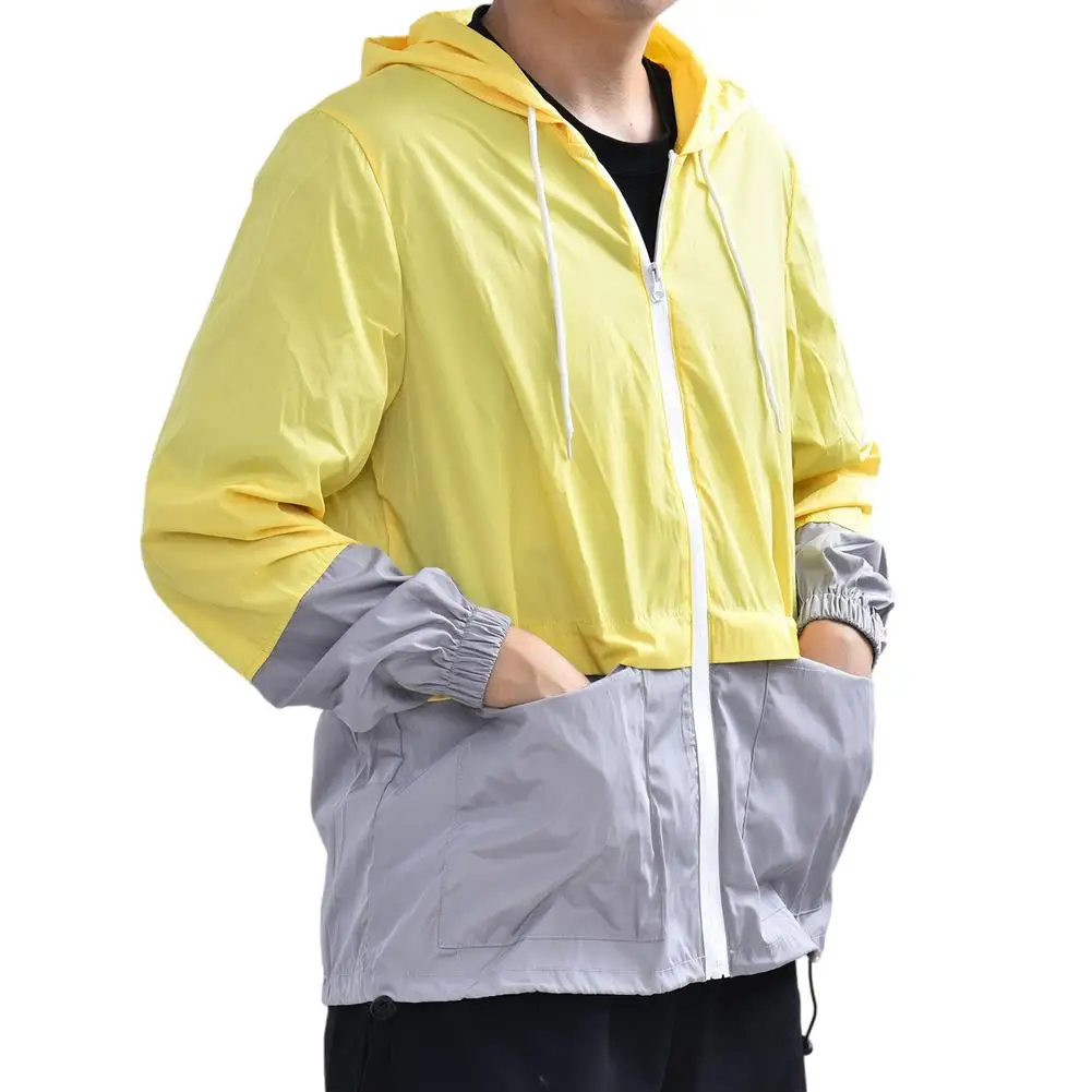 Women Waterproof Sweatshirt Hooded Zipper Cardigan Rain Jacket Outdoor Splicing Pocket Breathable Windbreaker Lady Coat