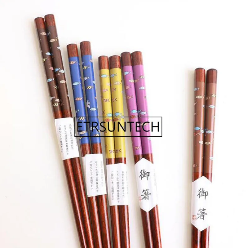 200pairs Reusable Japanese Style Natural Wood Chopsticks Sushi Food Cute Fish Multi Color Wooden Chop Sticks