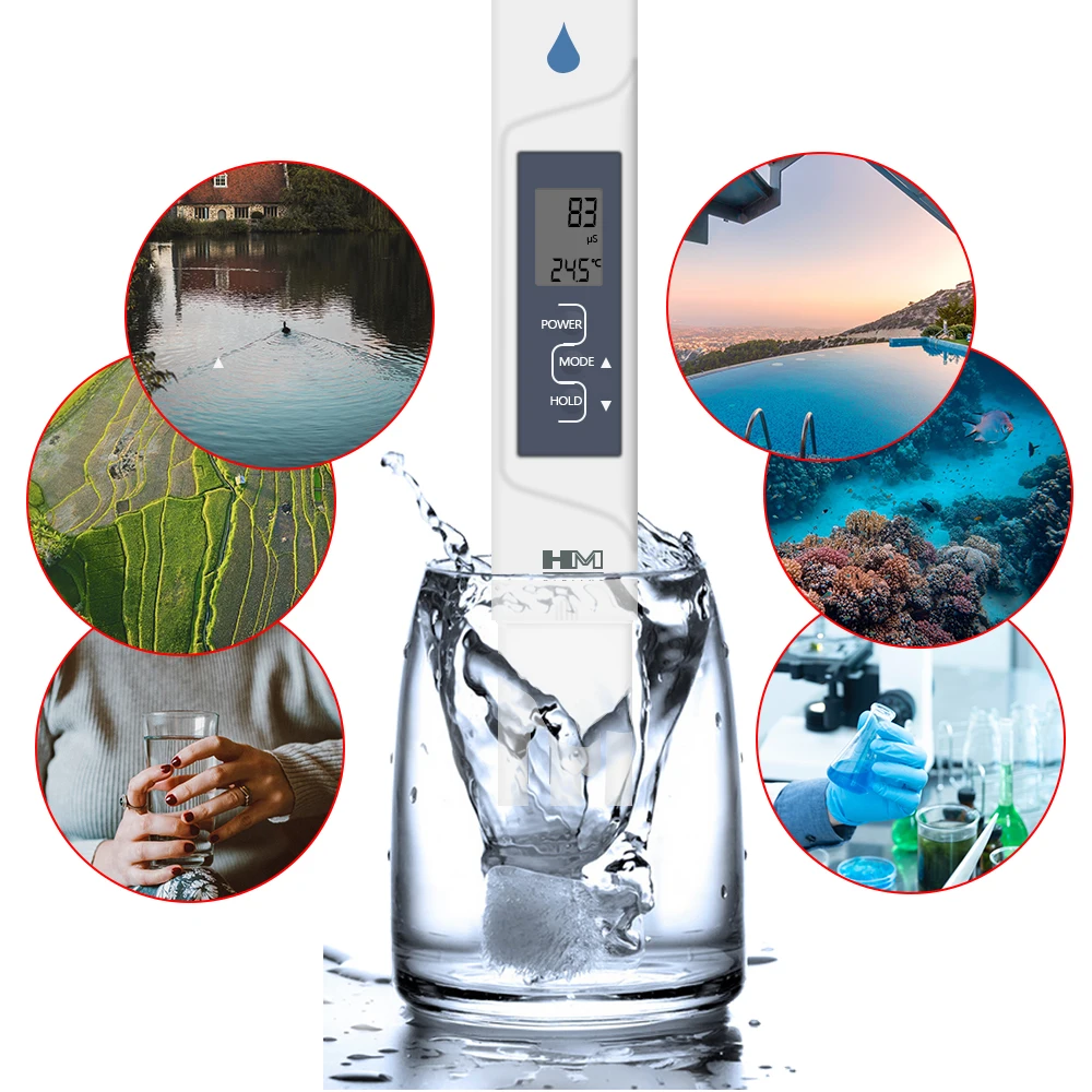 2 In 1 HM EC Meter Tester di temperatura misuratori di conducibilità dispositivo di prova della qualità dell'acqua Tester EC per piscina
