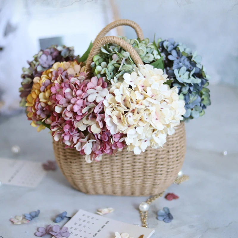 Artificial Silk Hydrangea Wedding Scene Layout Bride Holding Indoor Decor Flowers Wall Autumn Decoration Vases for Home