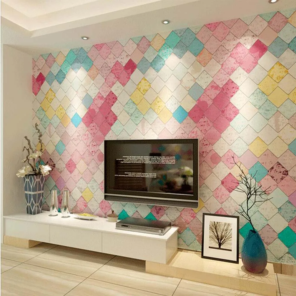 

3d Abstract Geometry Plaid Colorful Photo Wall Paper Mural Wedding Roompaper for s 3 d paper on the in Rolls