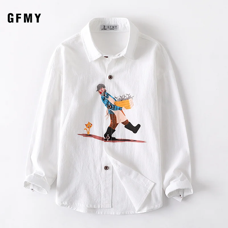 Kids Clothing Spring 2021 Long Sleeve Boys Shirts Fashion Cotton Solid White Shirt Children Turn-down Collar Button Tops 4 15y