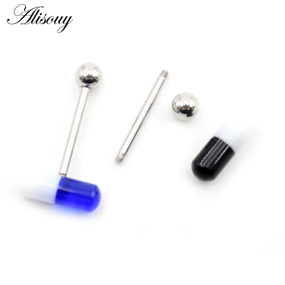 Alisouy 1pc Acrylic Two-colors Capsule Steel Ball Tongue Rings Pin Bars Men Girls 14G Industrial Barbells Piercing Body Jewelry