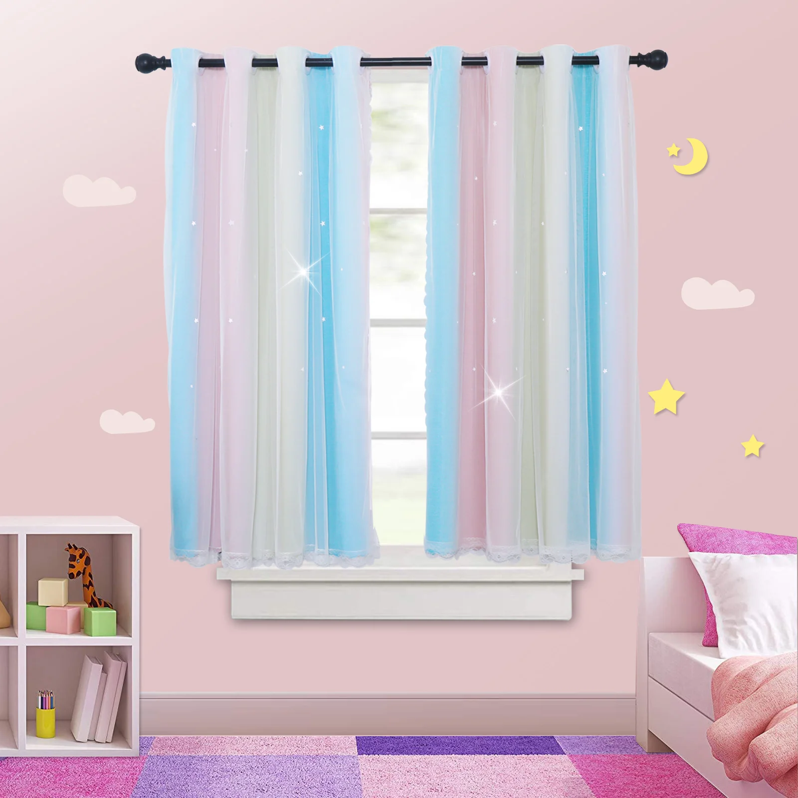 Fashion Curtain With Tulle Decorative Star Curtains/Draperies Living Room Bedroom Kids Room Curtain/Drapery For Girls Room