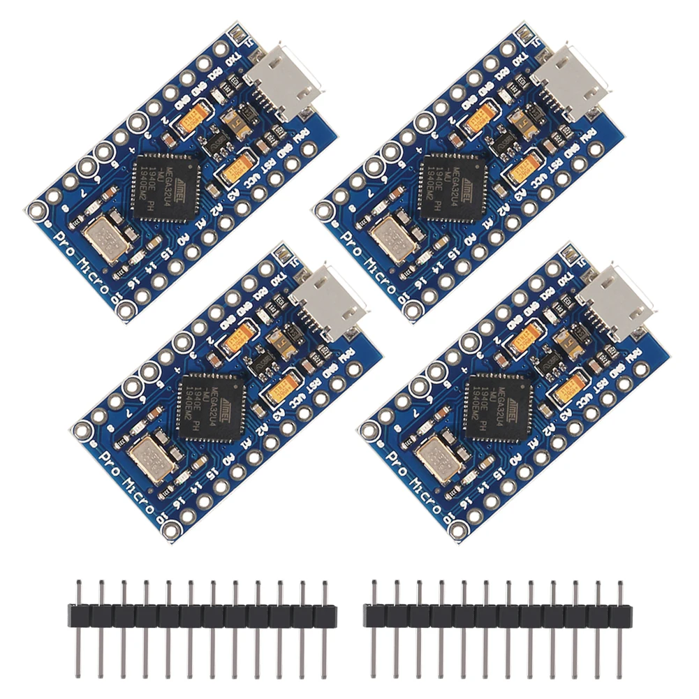 4pcs Pro Micro ATmega32U4 5V 16MHz Replace ATmega328 For Arduino Pro Mini With 2 Row Pin Header For Leonardo Mini Usb Interface