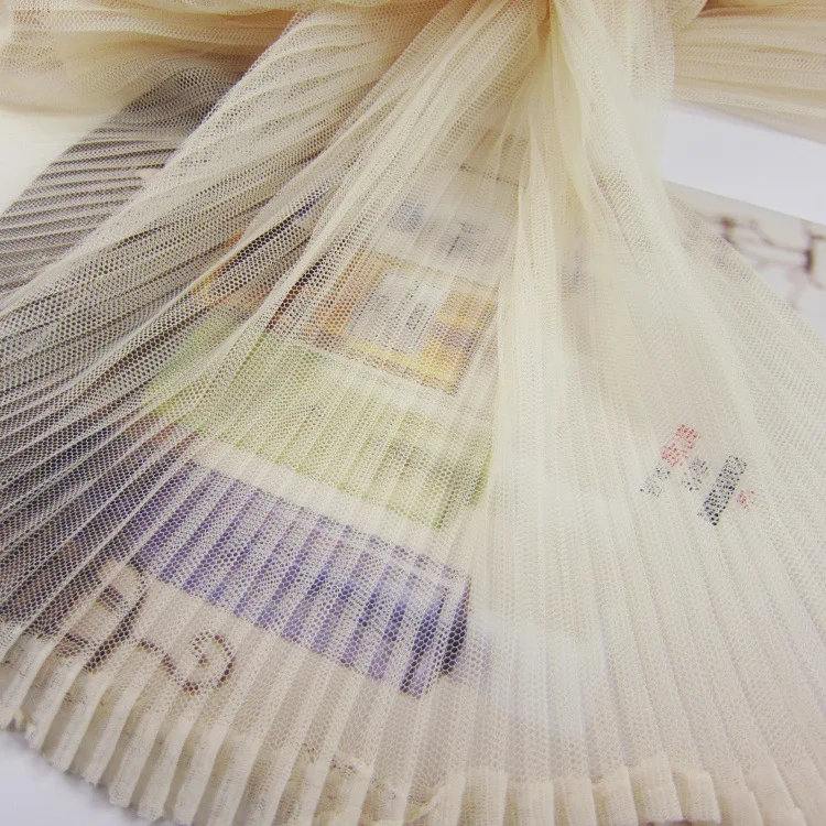 

10 метров шириной 1,5 м абрикосового бежевого плиссированной сетчатой кружевной ткани с рюшами, лентой для шитья одежды, юбки, материал для сращивания