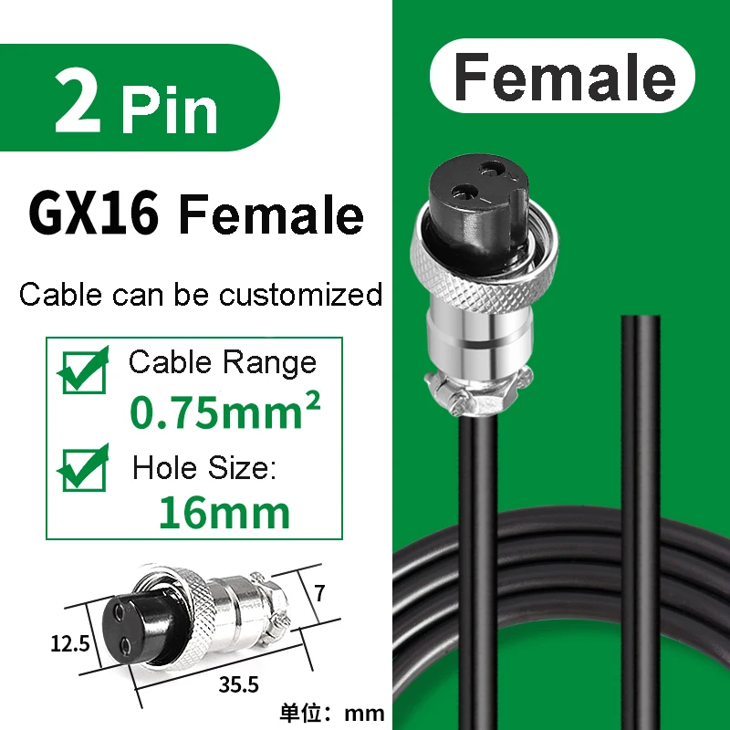 GX16 Female Plug Waterproof M16 2Pin 3Pin 4Pin 5Pin Connector 6 7 8 9 10 Pin Sensor Customizable Extension Cable Wire 3m