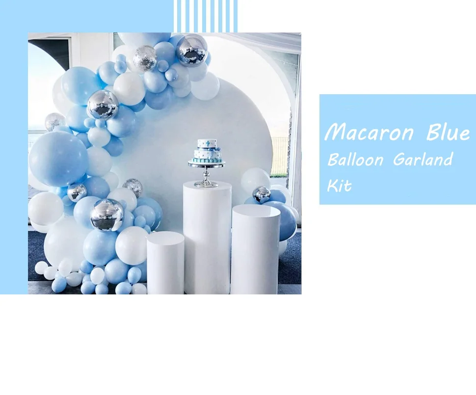 114 Pcs Of White Blue 4D Aluminum Foil Balloon Garland Arch Set Wedding Baby Shower Boy Girl Birthday Party Decoration Supplies