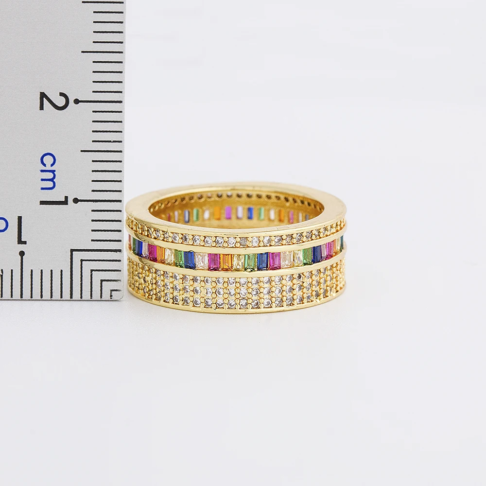 Aibef Luxe Boho Regenboog Zirconia Ring Vrouwen Charm Ringen Goud Kleur Koper Cz Crystal Vrouwen Engagement Bruiloft Sieraden