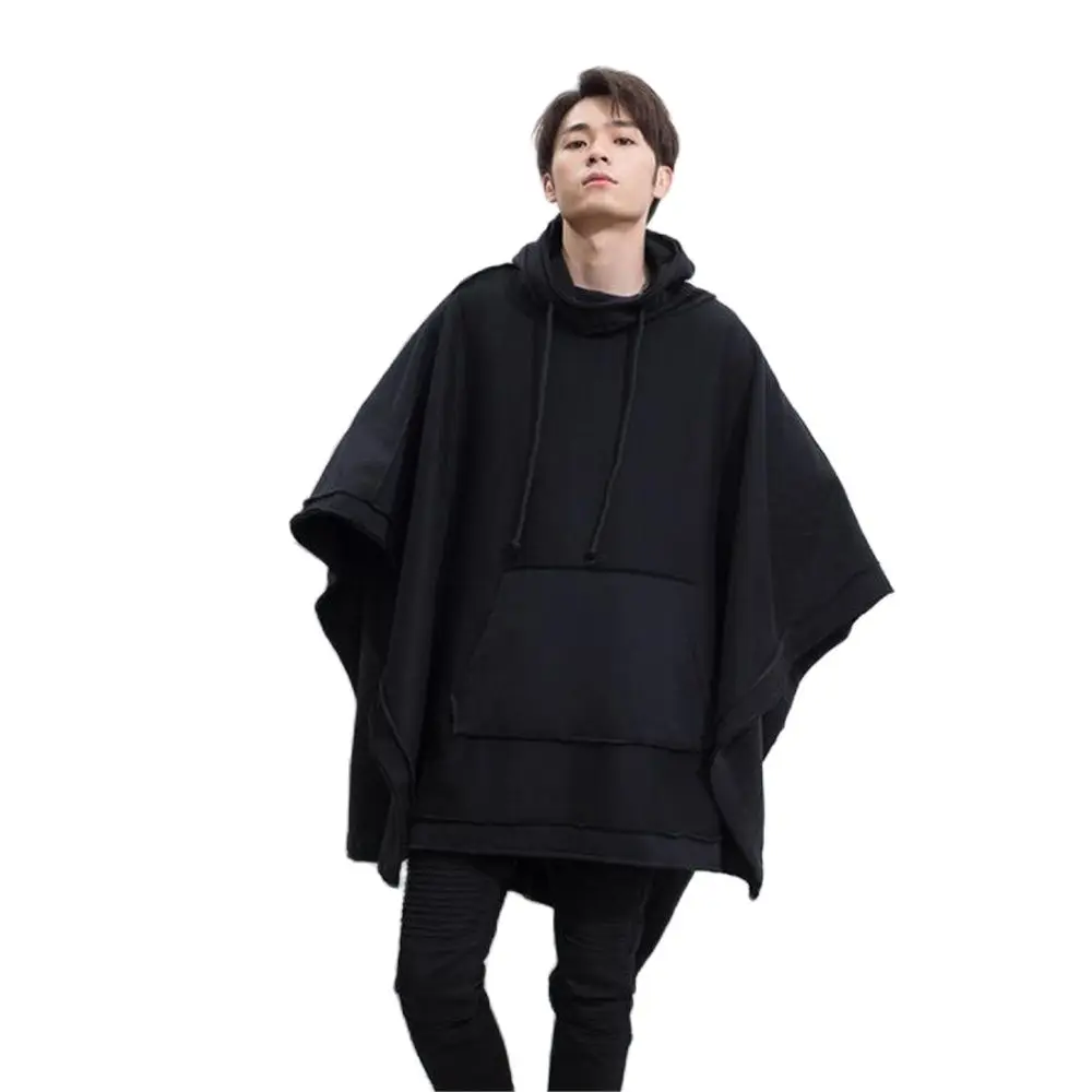 M-6xl Autumn Winter New Men Loose Bat Cloak Cape Dark Medium Long Fashion Thick Hooded Jacket Hiphop Outerwear Coats Overcoat