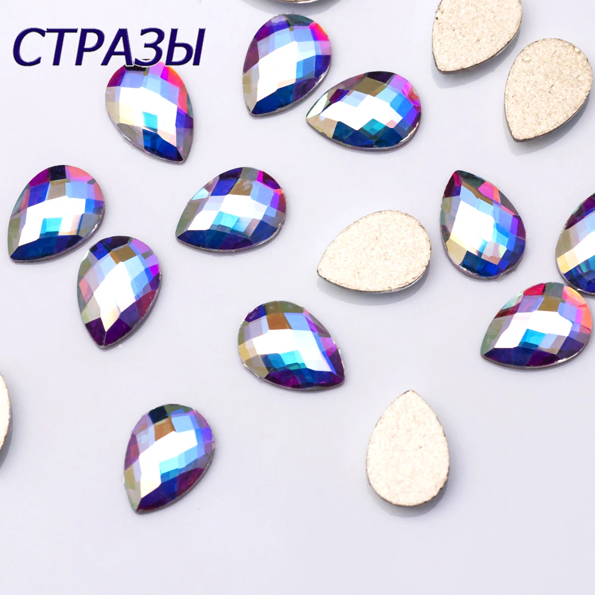 YANRUO Tear Drop Crystal AB Clear Glitter Rhinestones Glass Flatback 3D Non Hotfix Beads DIY Nail Art Jewelry Making Decoration