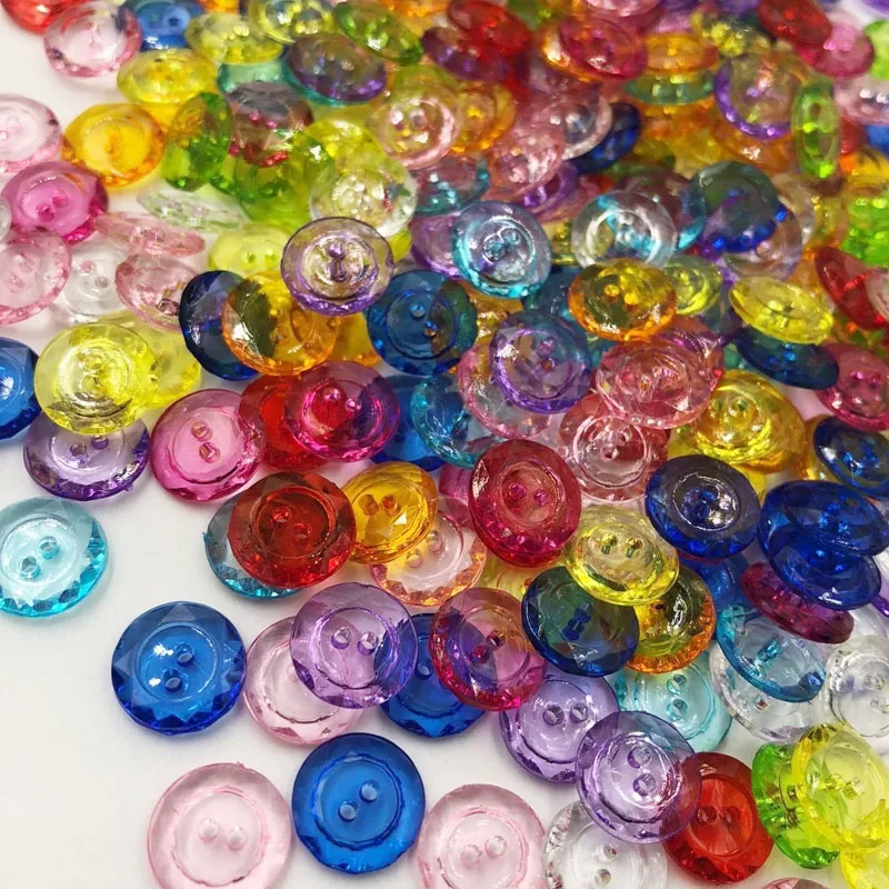 50PCS New Style 2 Hole Transparent Mix Color 13MM Plastic Buttons Apparel Sewing Accessories DIY Scrapbooking PT167