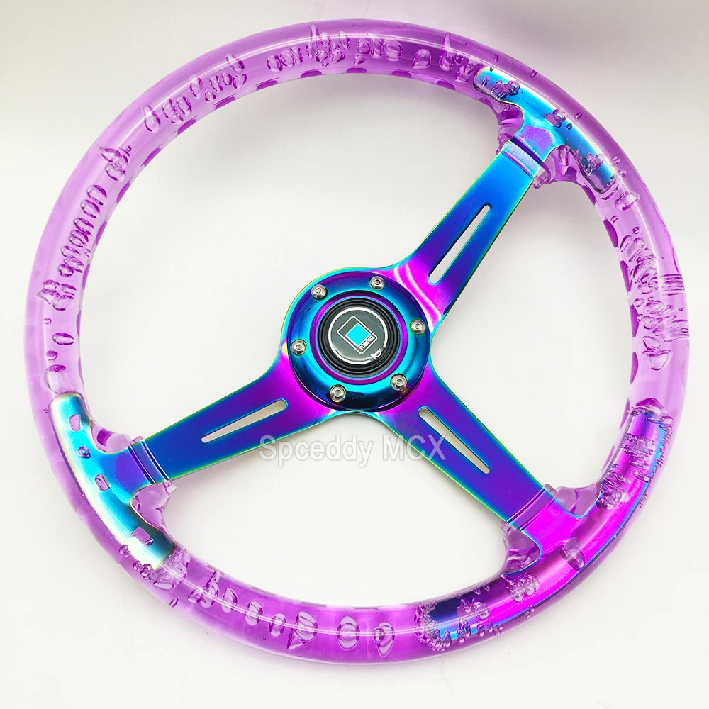 Universal Transparent Purple Steering Wheel 14 Inch 340mm Sport Acrylic Dimple Car Steering Wheel For Racing PC Games