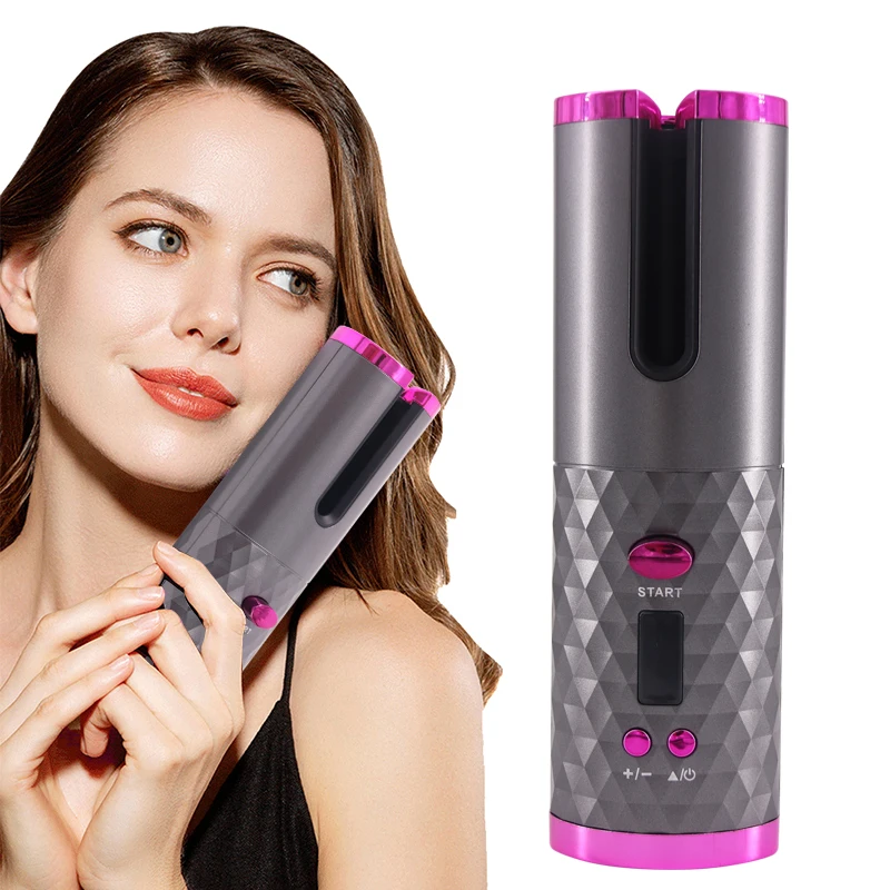 Cordless Auto Rotating Ceramic Hair Curler USB Rechargeable Automatic Curling Iron LED Display Temperature Wave Curler Styler