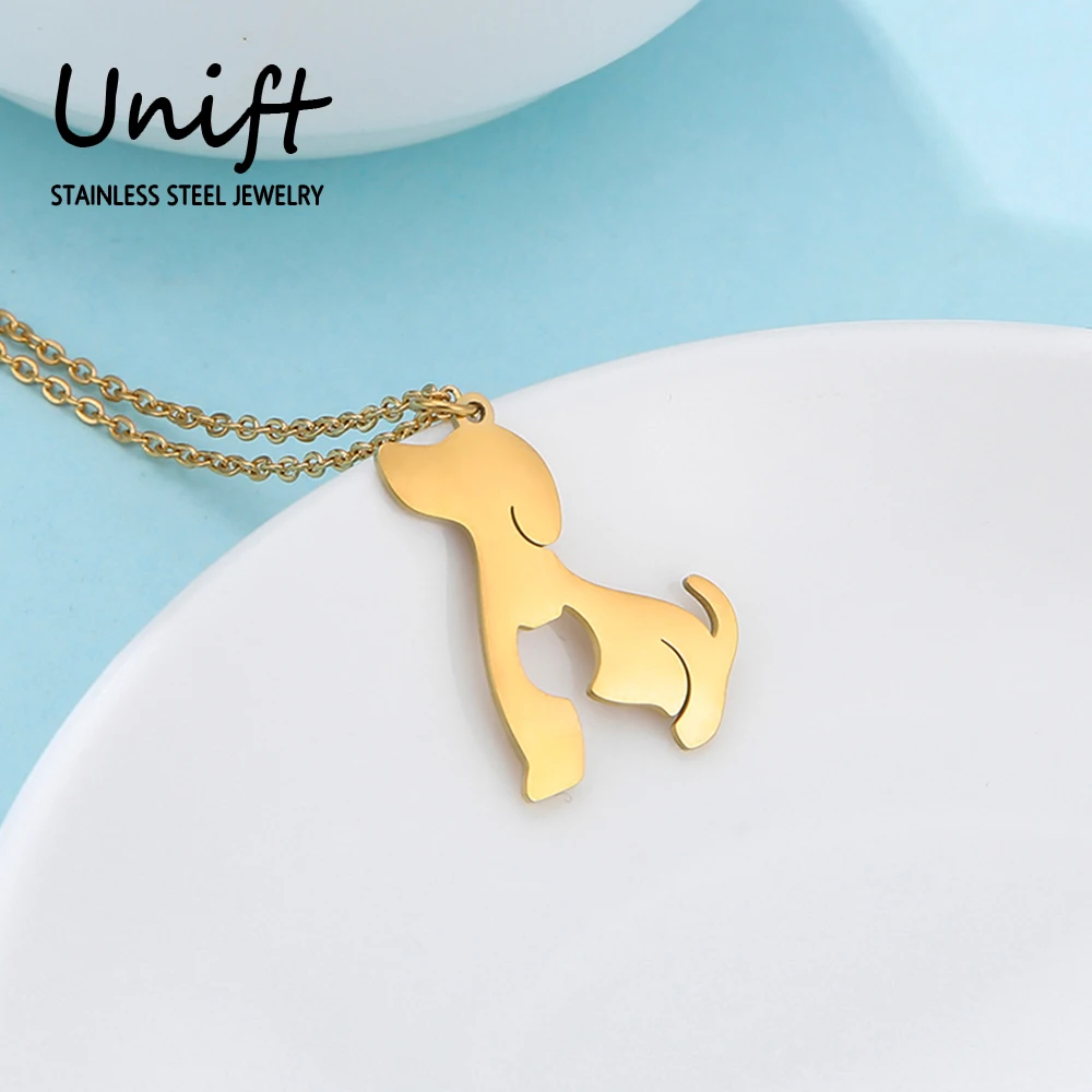 Unift Cat Dog Necklace Choker Stainless Steel Pendant Chain Necklaces for Women Fashion Animal Jewelry Friendship Pet Lover Gift
