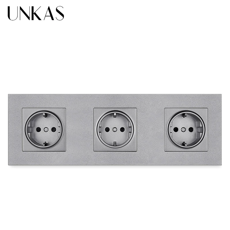 UNKAS White Wall PC Panel 3 Way Power Socket Plug Grounded, 16A EU Standard Electrical Triple Outlet 258mm * 86mm