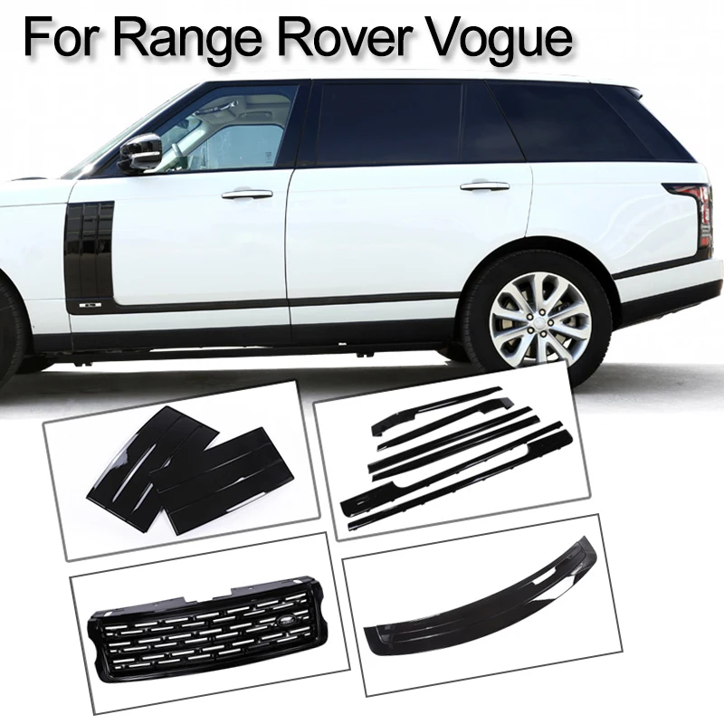 Car Body Front Grille Side Fender Trunk Door Trim Strip Black ABS For Land Rover Range Rover Vogue L405 2013-2019 External Parts