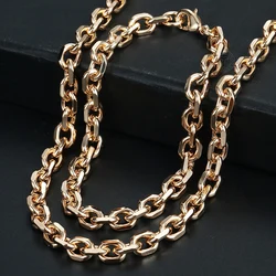 6mm 585 Rose Gold Color Rolo Cable Link Chain Bracelet Necklace Fashion Jewelry Set for Women Men Party Accessories CS17