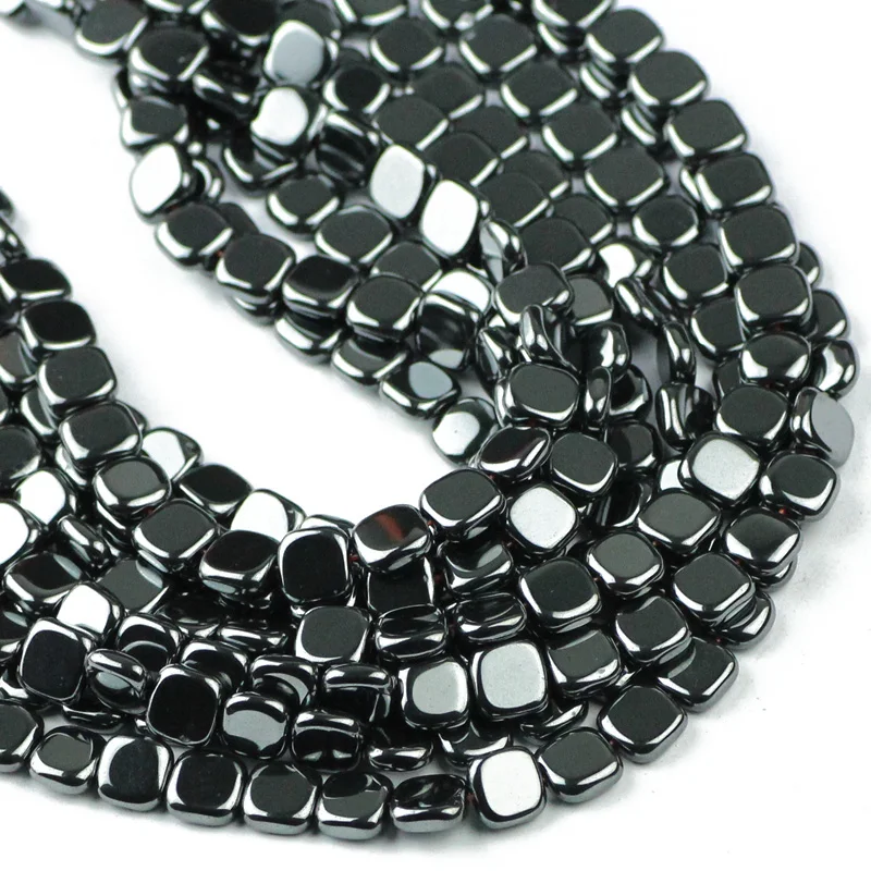 3/4/6/8MM Flat Square Black Hematite Natural Stone Spacer Charm Loose Beads For Jewelry Making Bracelet Necklace DIY Accessories