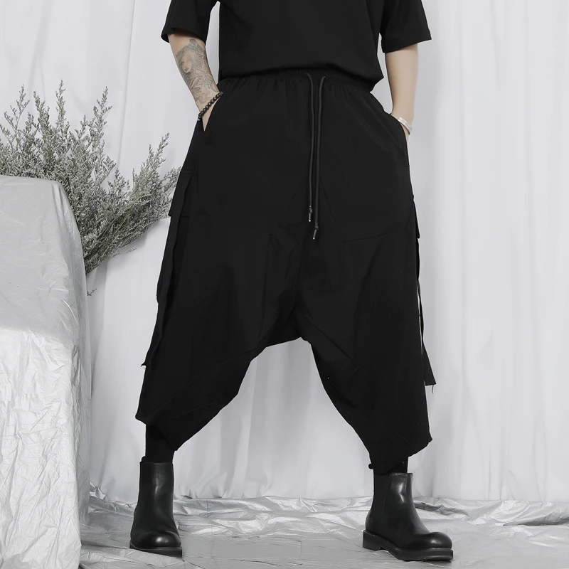Men's New Japanese Retro Dark Yamamoto Style Low Crotch Cross Pants Loose Casual Wide-Leg Pants